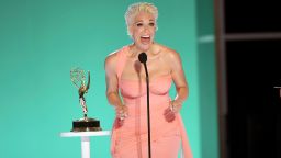 Hannah Waddingham accepts the award for outstanding supporting actress in a comedy series for "Ted Lasso" at the 73rd Emmy Awards on Sunday, Sept. 19, 2021 at the Event Deck at L.A. LIVE in Los Angeles. (Photo by Phil McCarten/Invision for the Television Academy/AP Images)