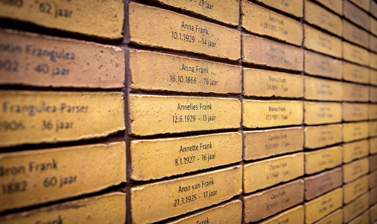 The name of diarist Anne Frank on the memorial.