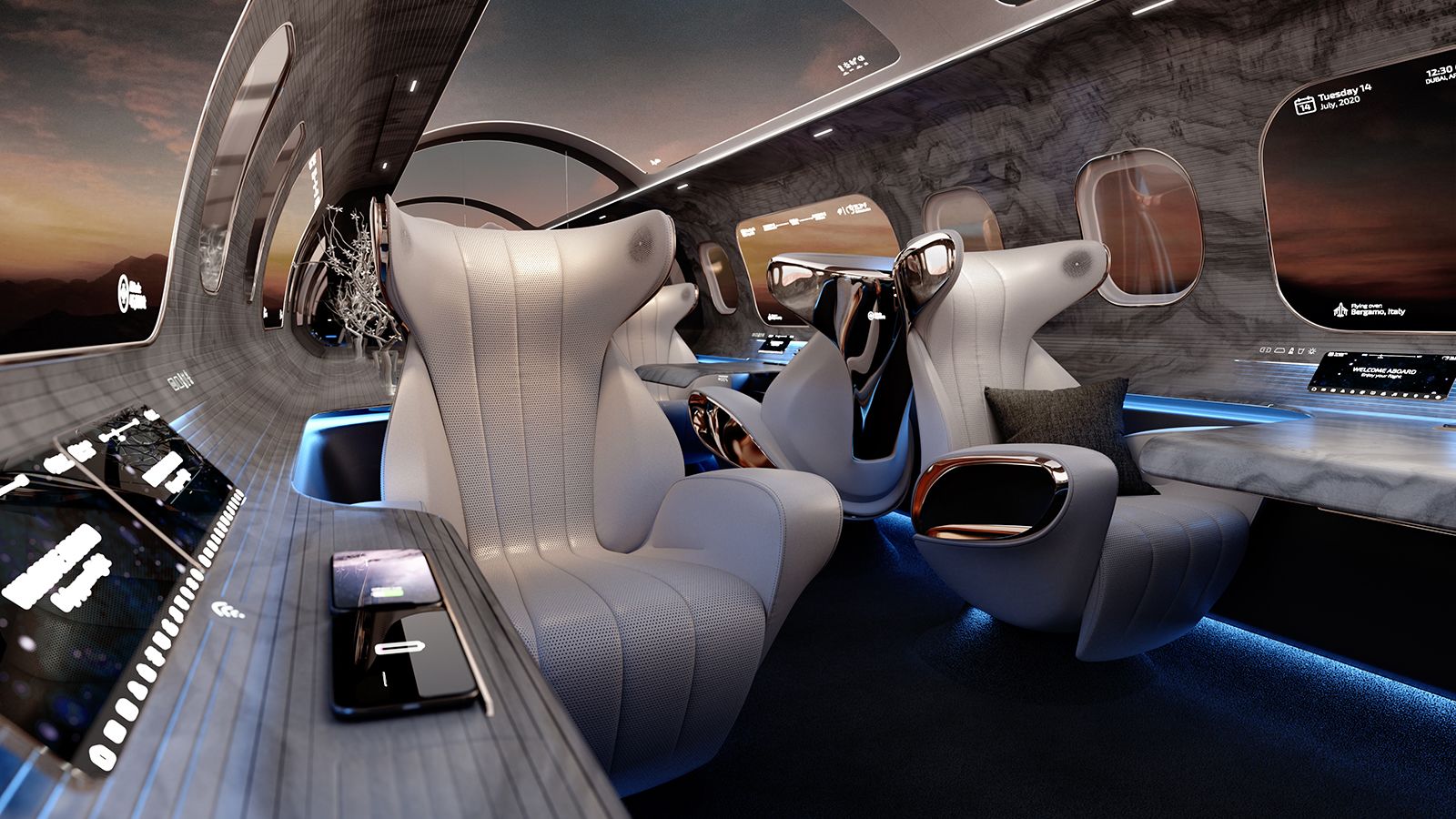 futuristic plane interior