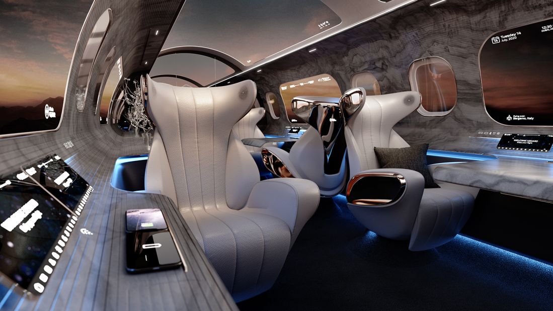 <strong>Next generation: </strong>The Maverick Project is a futuristic cabin design from Rosen Aviation, incorporating virtual windows to create the airplane cabin of the future. Click through to see renderings of what it could look like.