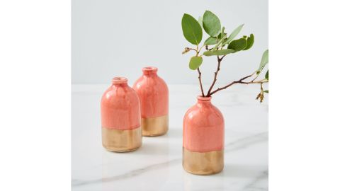 Honeycomb Studio Coral + Gold Bud Vase, Set of 3