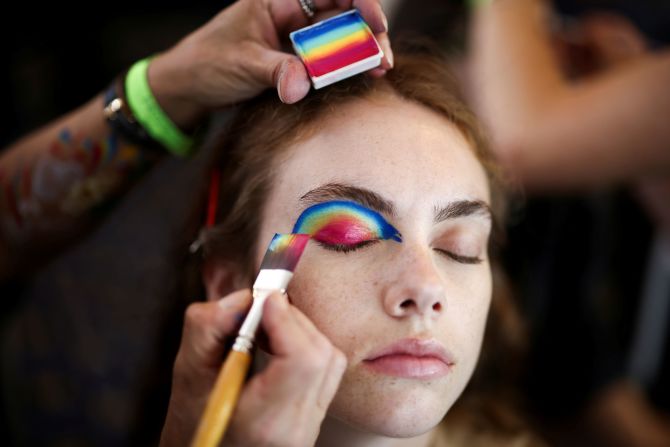 For makeup, the models for Paul & Joe were given a glorious sweep of color onto a single eye.