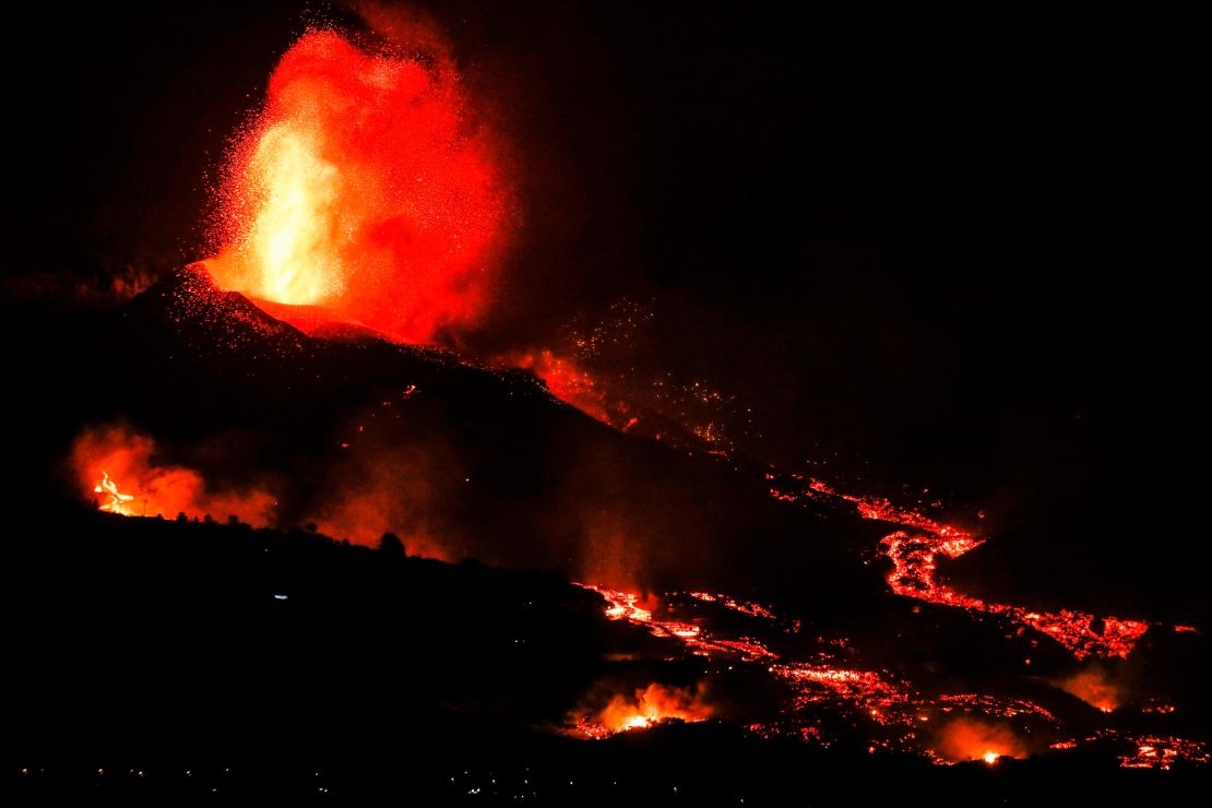 Eruptions in the area of Los Llanos, on Monday.