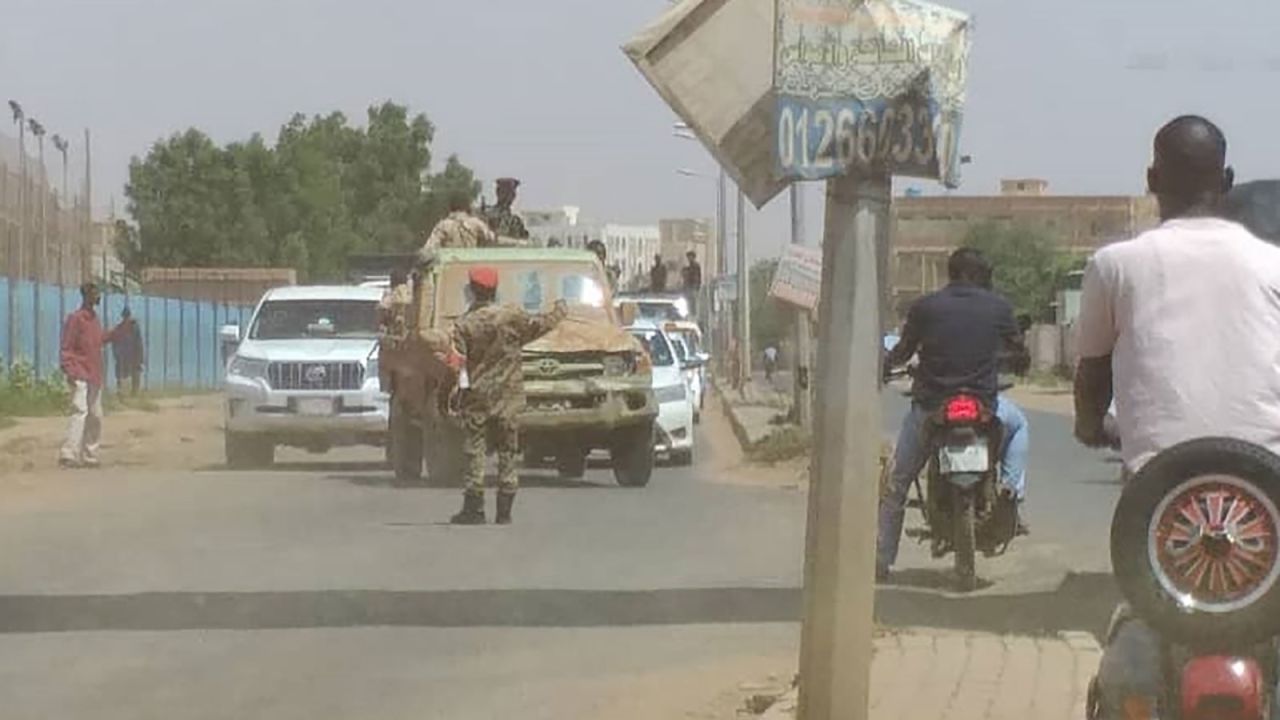 Sudanese soldiers block the road for taking precautions after a failed coup attempt in Khartoum, Sudan on September 21, 2021.