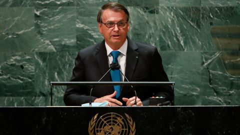 Bolsonaro addresses the 76th Session of the U.N. General Assembly on September 21, 2021 at U.N. headquarters in New York City.