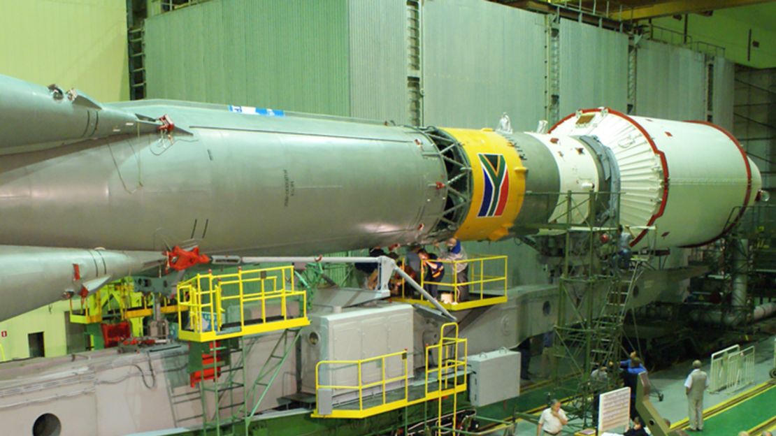The launch of South Africa's SumbandilaSat on a Russian Soyuz rocket in Baikonur, Kazakhstan, in September 2009.