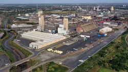An aerial view of CF Industries fertiliser plant in Stockton-on-Tees, northeast England on September 21, 2021. - The plant which produces CO2 as a by-product, has shut as a result of the sudden hike in wholesale gas prices.