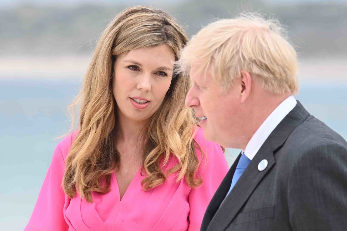 Happier days: Boris Johnson and his wife Carrie arrive at the June 2021 G7 summit in Carbis Bay, Cornwall.