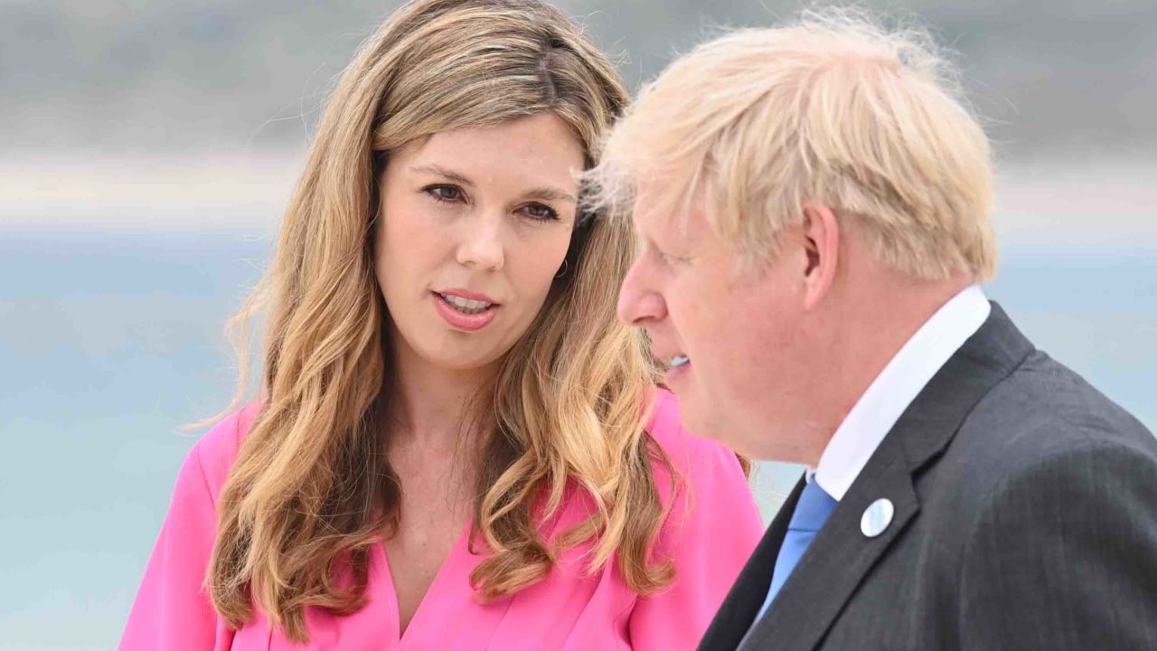 Happier days: Boris Johnson and his wife Carrie arrive at the June 2021 G7 summit in Carbis Bay, Cornwall.