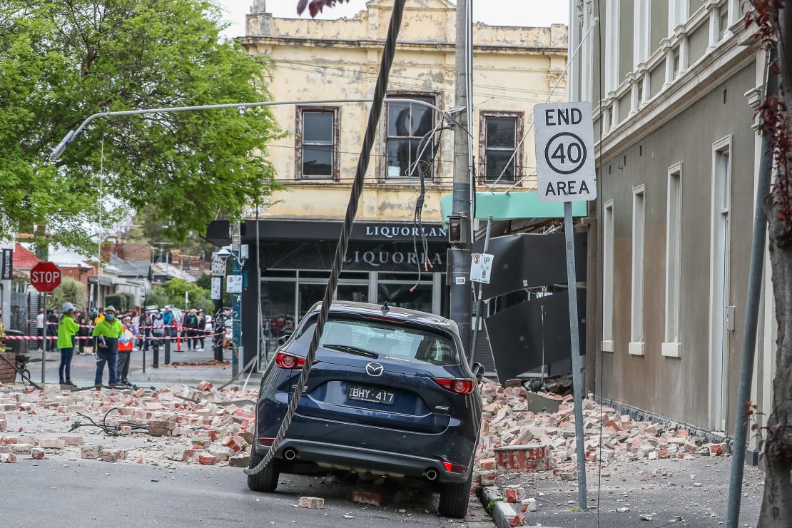 Damaged buildings along Chapel Street are seen following an earthquake on September 22 in Melbourne, Australia.