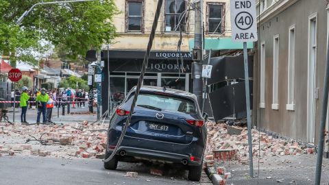 Damaged buildings along Chapel Street are seen following an earthquake on September 22 in Melbourne, Australia.