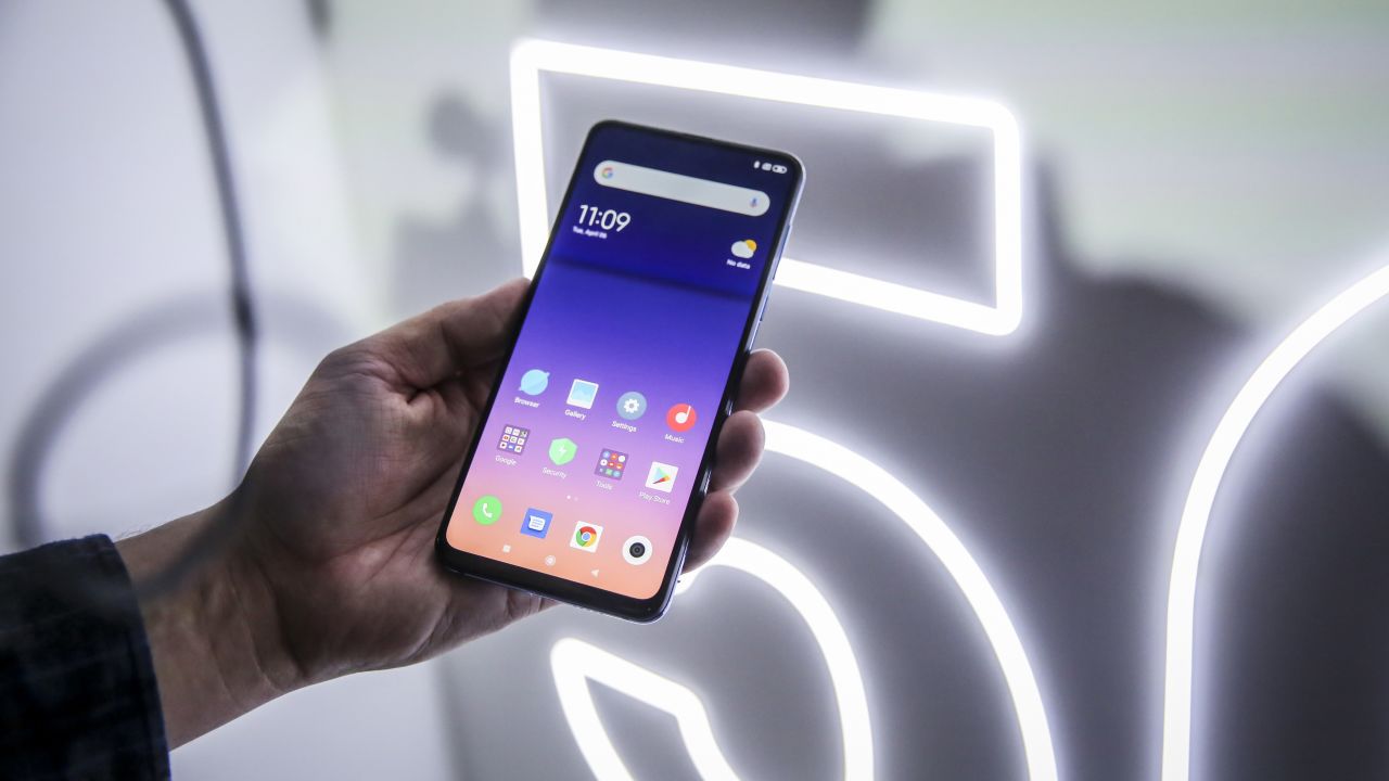 An Mi Mix 3 5G smartphone is displayed during a Xiaomi Corp. launch event in Barcelona, Spain, in 2019. 