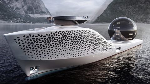 A rendering of what the Earth 300 mega yacht could look like if constructed.