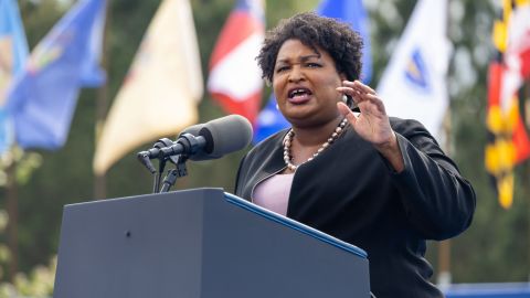 Former gubernatorial candidate Stacey Abrams speaks at a drive in rally for President Biden celebrating his 100 days in office, in Duluth, Georgia on April 29th, 2021.
