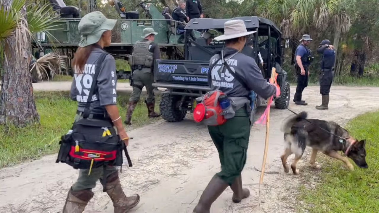 Search teams fanout at  Carlton Reserve park near North Port, Flaa Florida wilderness park to search for Brian Laundrie, the boyfriend of Gabrielle ìGabbyî Petito,  on Wednesday, Sept. 22, 2021.  Petito, 22, was reported missing Sept. 11 by her parents after they she did not respond to calls and texts for several days while the couple visited parks in the West. Her body was discovered Sunday at Grand Teton National Park in Wyoming.  (North Port Police Department via AP)