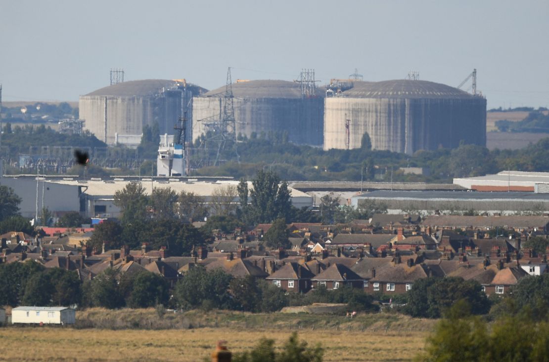 Storage tanks of liquified natural gas are seen at an import terminal in southeast England on Sept. 21.