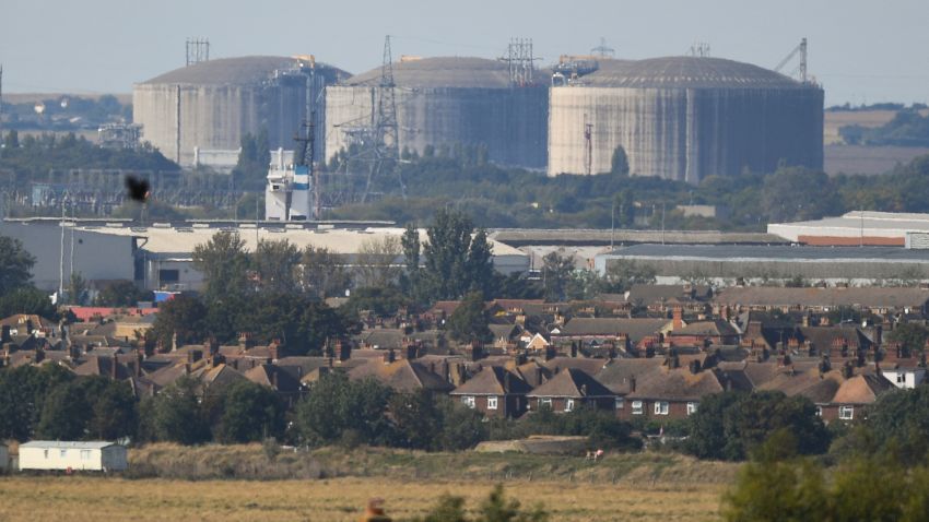 Liquefied Natural Gas (LNG) storage tanks are seen at the Grain LNG import terminal near Grain, Isle of Grain, southeast England on September 21, 2021.