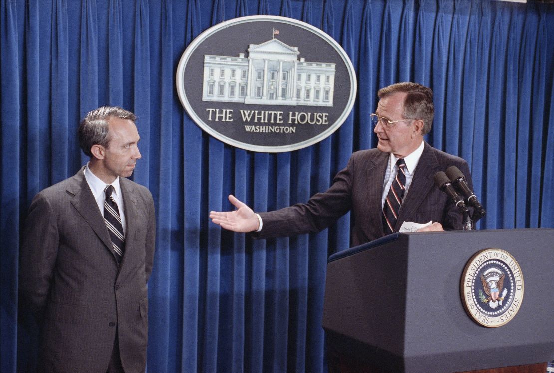 Pres. George H. W. Bush announces his nomination of appellate Judge David Souter to a seat on the Supreme Court on July 23, 1990.