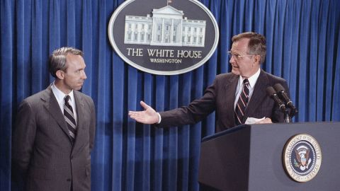 Pres. George H. W. Bush announces his nomination of appellate Judge David Souter to a seat on the Supreme Court on July 23, 1990.