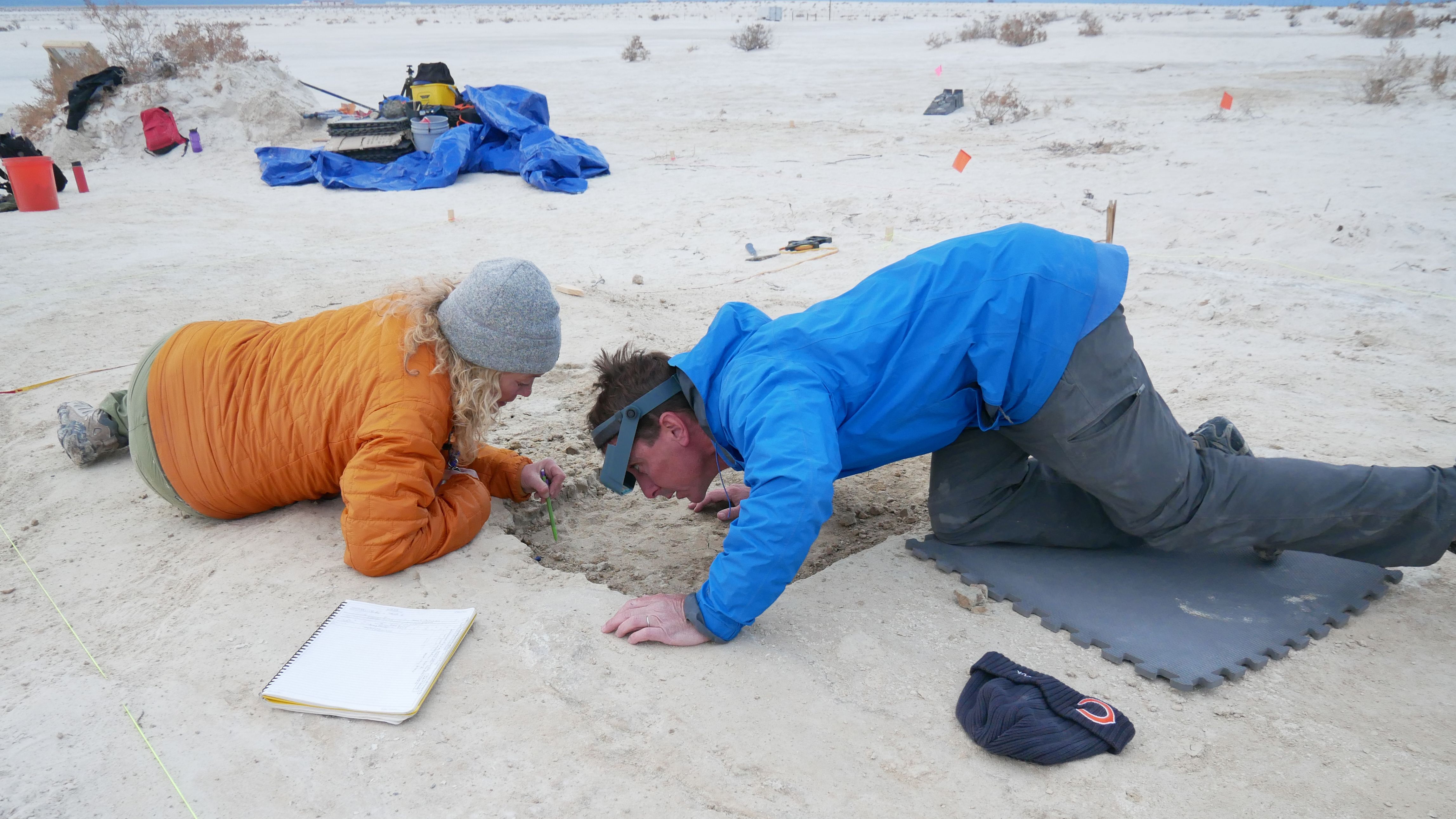 Jeff Pigati and Kathleen Springer, pictured here, of the US Geological Survey undertook the dating of the footprints. 