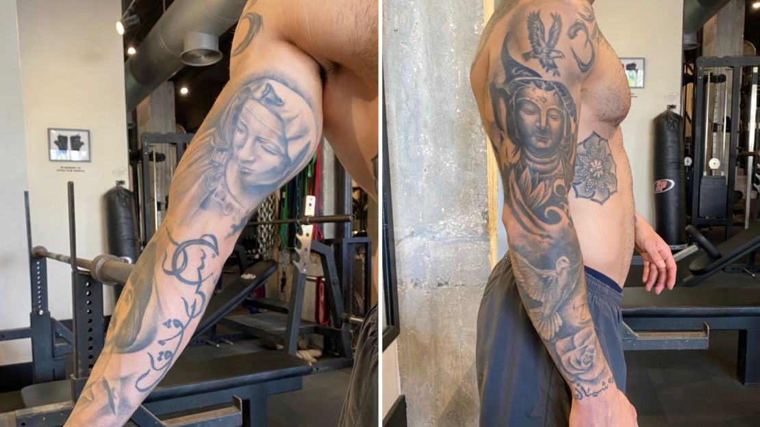 Karout has tattoos on his body which he says tells his story.