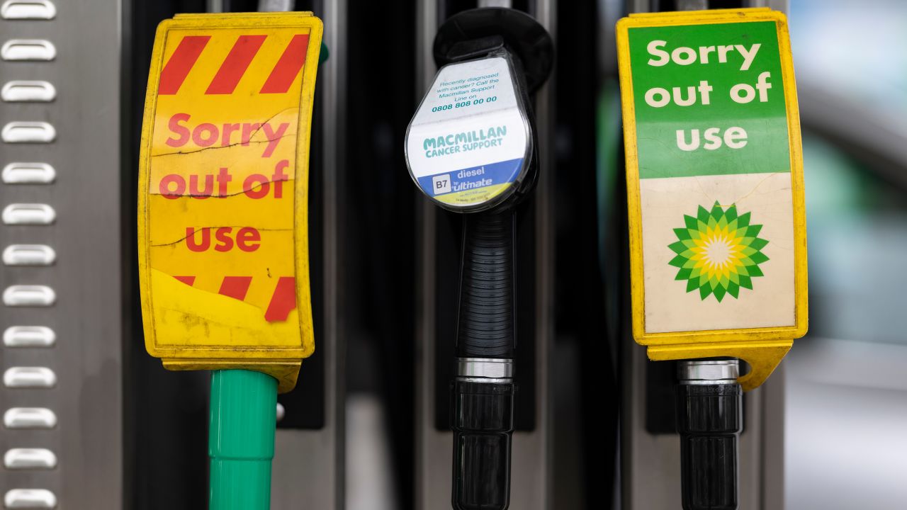 Pumps out of action at a BP petrol station on September 23 in London.