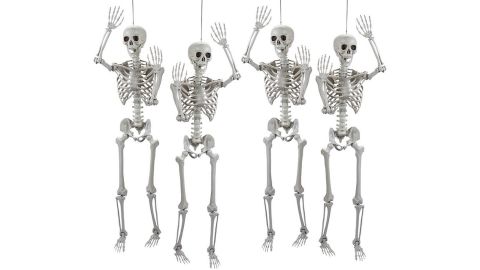 Life-Size Posable Skeleton Halloween Decorations, 4-Piece