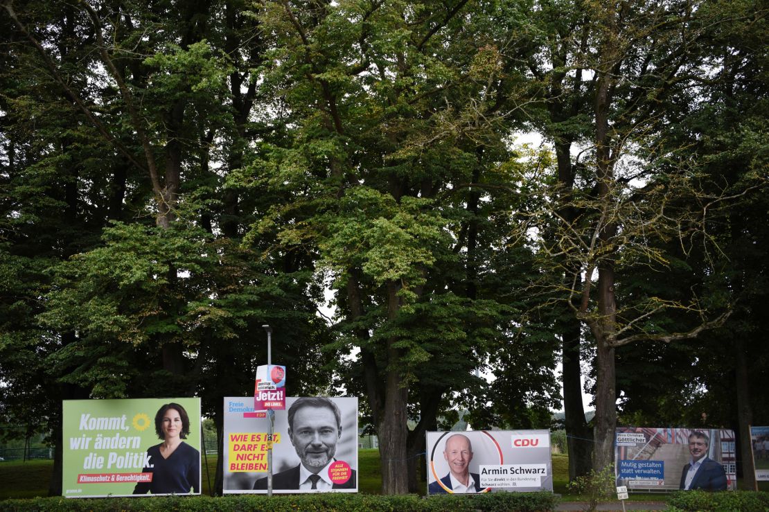 Election campaign posters are seen in Holzhausen.