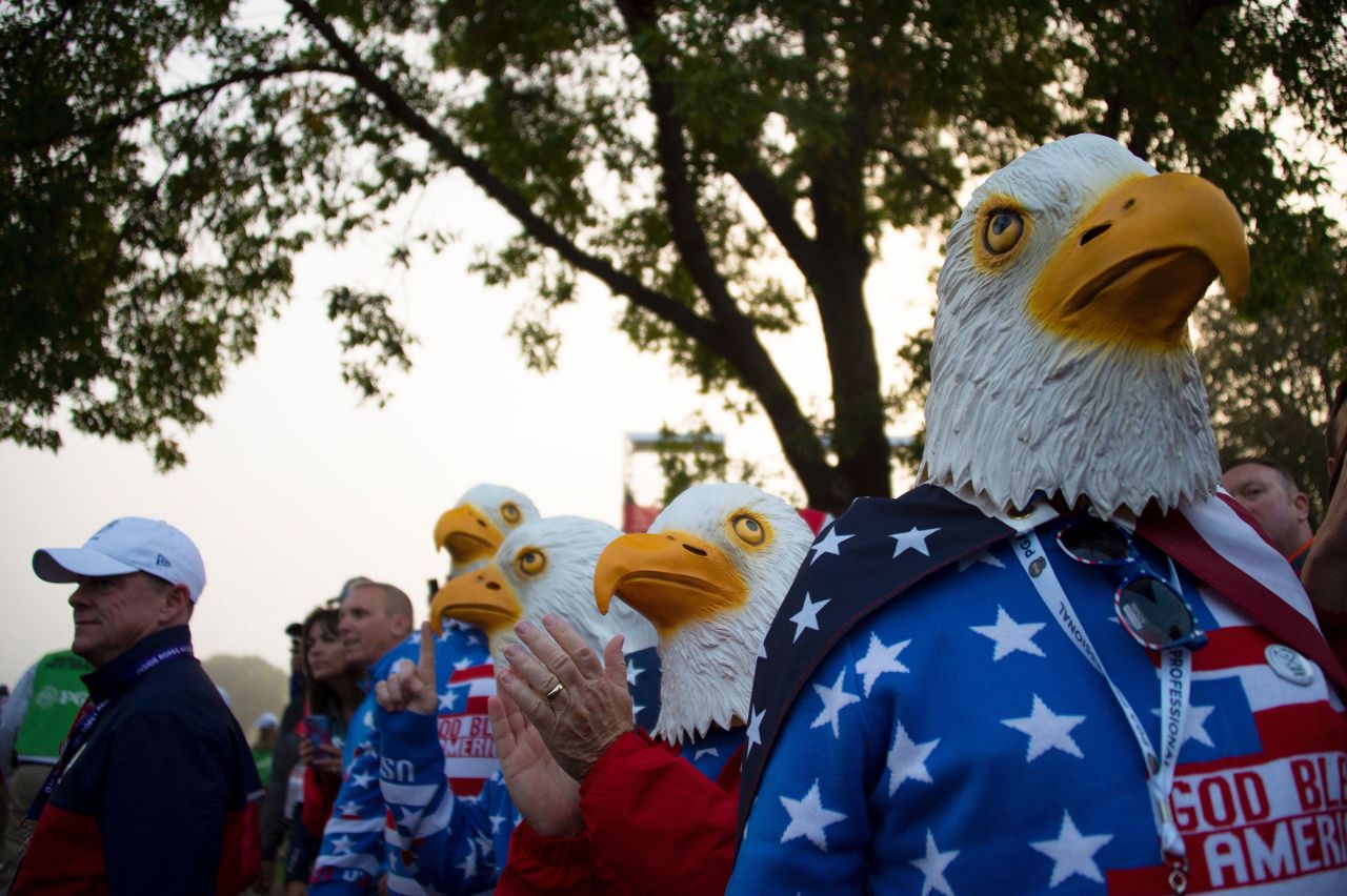 Fans watch during the 41st Ryder Cup at Hazeltine National Golf Club in Minnesota on September 30, 2016.