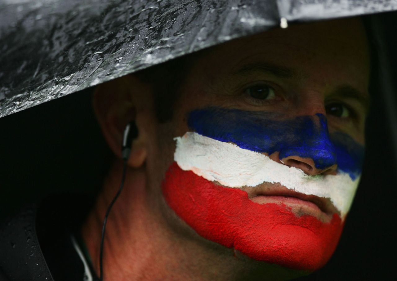 A US fan shows off his country's colors on the final day of the 2006 Ryder Cup in Ireland.