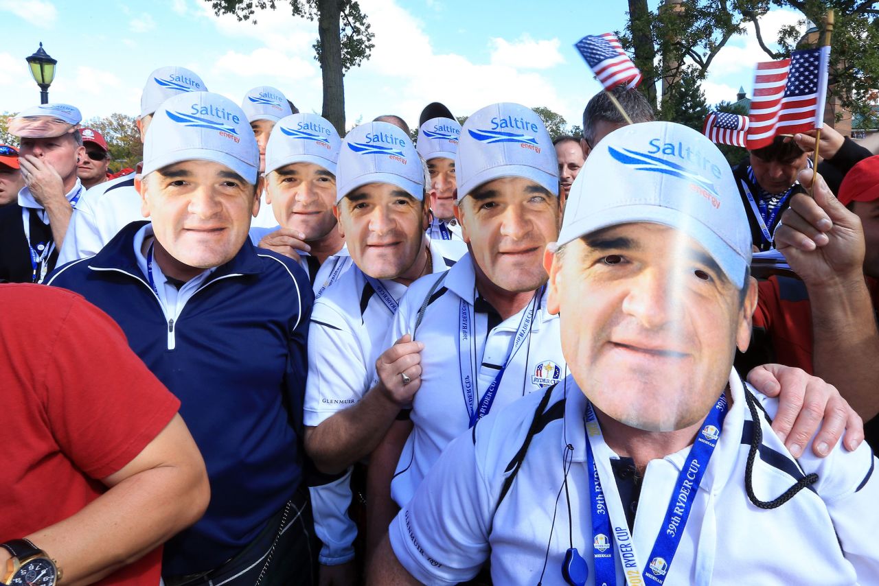 Scottish golfer Paul Lawrie fans are seen near the first tee during the 39th Ryder Cup in Medinah, Illinois.