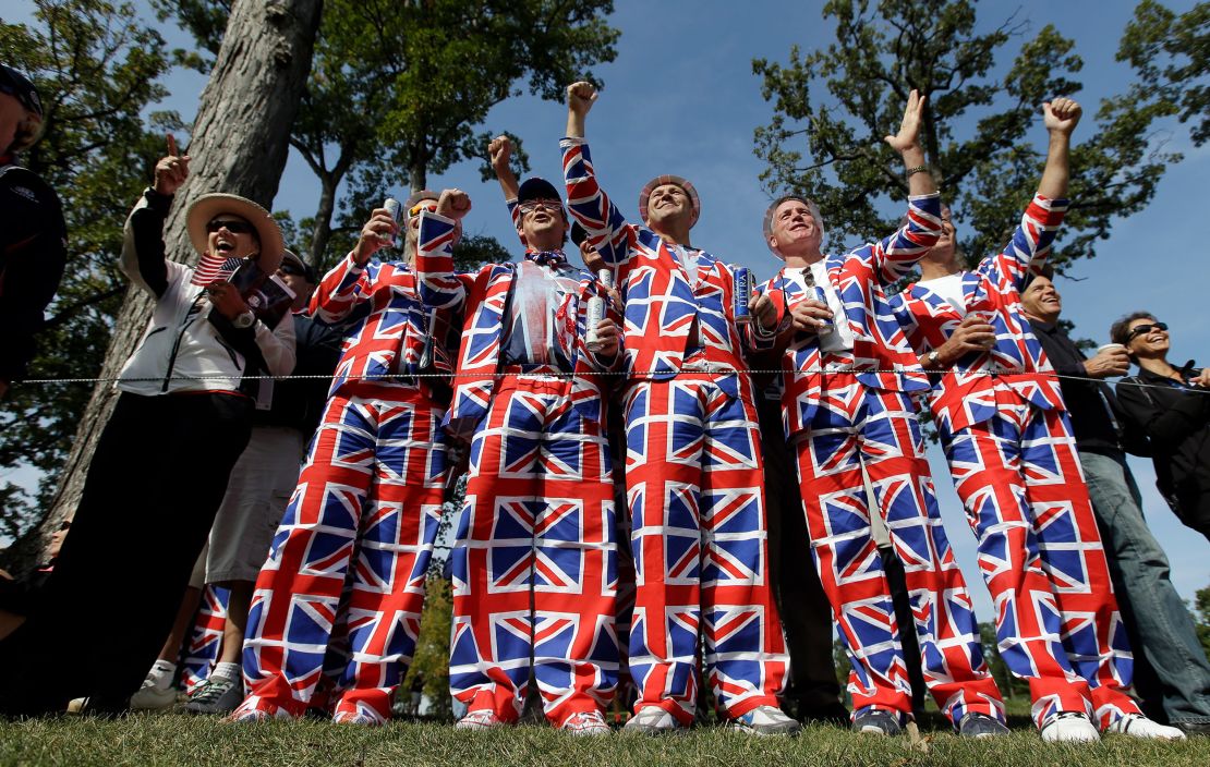 Fans cheer for Europe's Ian Poulter on the fourth hole during a practice round at the Ryder Cup in 2012. 