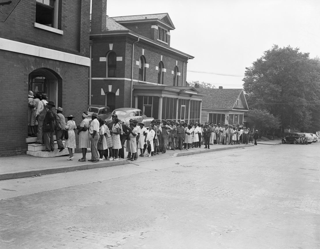 Despite being warned to keep away from the polls, thousands of Black residents turned out to vote in Democratic primaries held July 17, 1946, in Marietta, Georgia.
