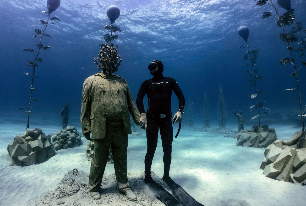 Free diver Angelos Savvas stands in the Museum of Underwater Sculpture Ayia Napa (MUSAN) in Ayia Napa, Cyprus, on Saturday, September 18. <a href="http://edition.cnn.com/travel/article/inside-museum-of-underwater-sculpture-in-cyprus/index.html" target="_blank">MUSAN, billed as the world's first underwater sculpture park,</a> cost $1.1 million to bring to life and is made up of 93 sculptures by <a href="https://www.underwatersculpture.com/projects/ayia-napa-musan/?doing_wp_cron=1628857855.4254379272460937500000" target="_blank" target="_blank">Jason deCaires Taylor.</a>