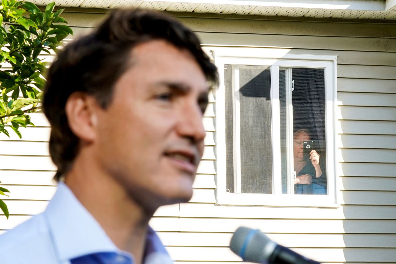 Canada's Prime Minister Justin Trudeau speaks during an election campaign stop in Aurora, Canada, on Saturday, September 18. <a href="https://www.cnn.com/2021/09/20/americas/canada-election-results-trudeau-o-toole-intl/index.html" target="_blank">Trudeau's Liberal Party will form Canada's next government</a> following a tightly contested general election against conservative rival Erin O'Toole. Trudeau, however, fell short of his target of winning the necessary 170 seats to form a majority government.