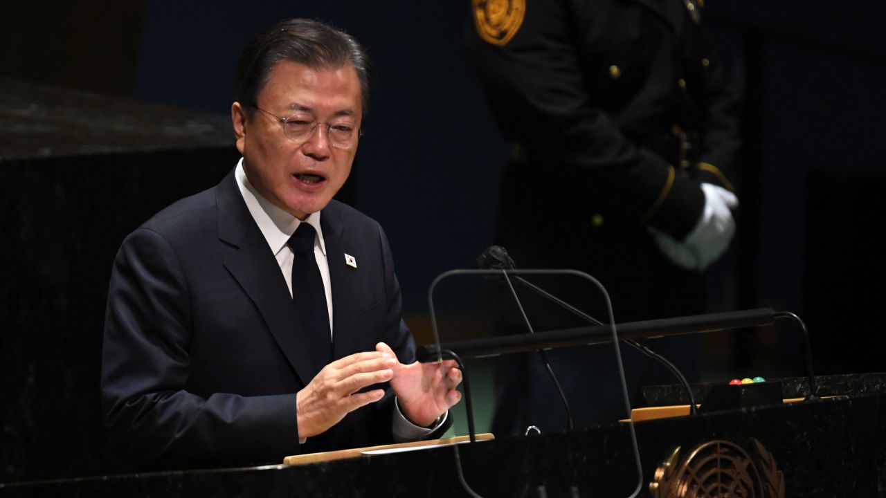 South Korean President Moon Jae-in addresses the UN General Assembly on September 21 in New York.