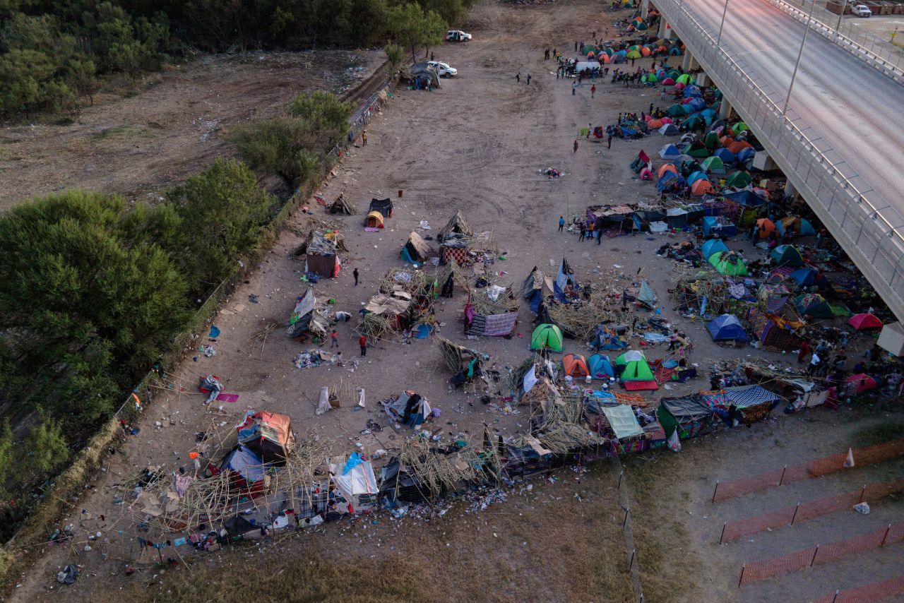 The makeshift camp under the Del Rio International Bridge is seen with a large portion of the area cleaned up as authorities continue to process and remove migrants in Del Rio on September 23.
