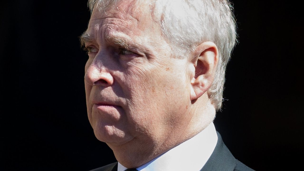 Prince Andrew, Duke of York looks toward the coffin of Prince Philip in April. 