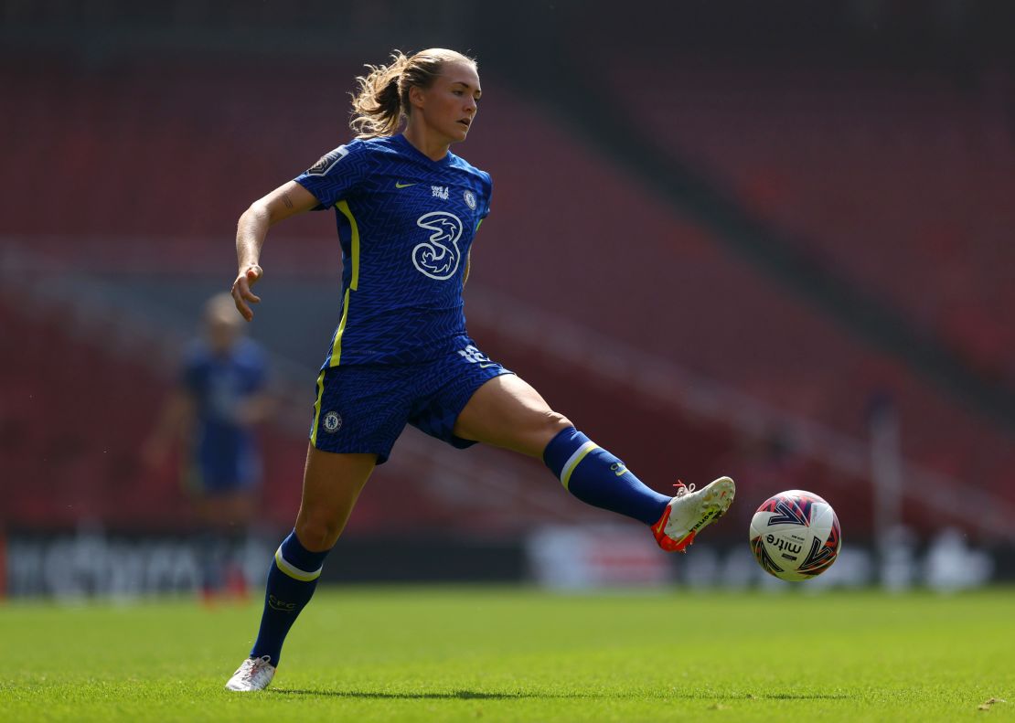 Chelsea's Magdalena Eriksson controls the ball in the Women's Super League match against Arsenal Women at the Emirates Stadium on September 5.
