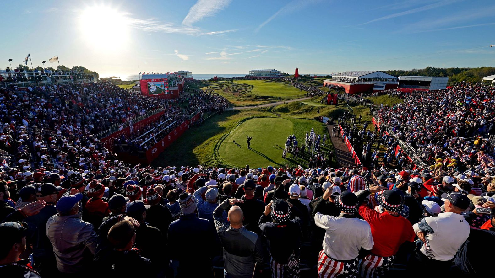 Team US player Daniel Berger plays his shot from the first tee during day one of the 43rd Ryder Cup.