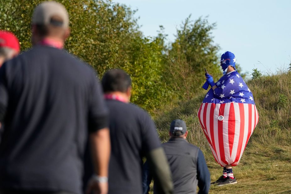 A fan watches during a foursome match the Ryder Cup at the Whistling Straits.