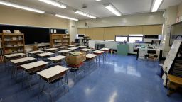 NEW YORK, NEW YORK - SEPTEMBER 02:  An empty classroom at Yung Wing School P.S. 124 shows that a teacher has prepared for the start of the school year on September 02, 2021 in New York City. All NYC public school students will return to in-person classes this month for the 2021-2022 school year, except for when COVID-positive kids must quarantine at home. Surveillance testing will be conducted every other week in each school building and will randomly test 10 percent of all students whose parents have consented. (Photo by Michael Loccisano/Getty Images)