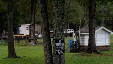 A "No Trespassing" sign is seen on Curtis Smith's property in Walterboro, South Carolina.