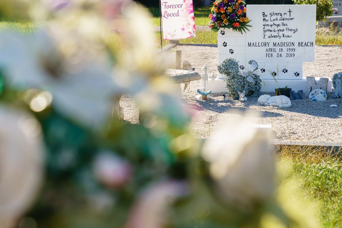 Mallory Beach's grave site is seen in the Sandy Run Baptist Church cemetery.