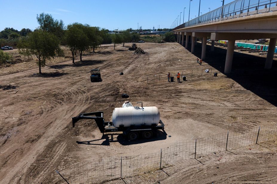 Crews clear the makeshift migrant camp along the Del Rio International Bridge in Del Rio, Texas, on Friday, September 24.