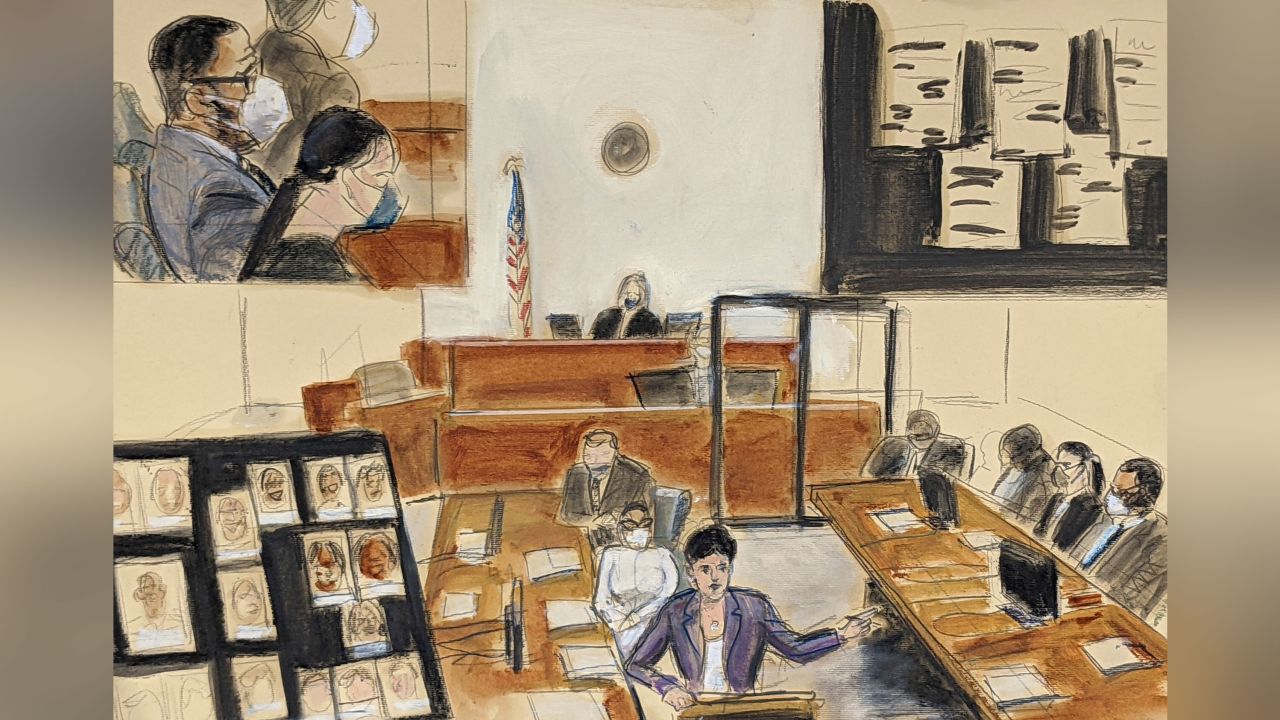 In this illustration drawn from a video feed, assistant US attorney Nadia Shihata presents her rebuttal statement to the jury during R. Kelly's sex trafficking trial on Friday, September 24, 2021.