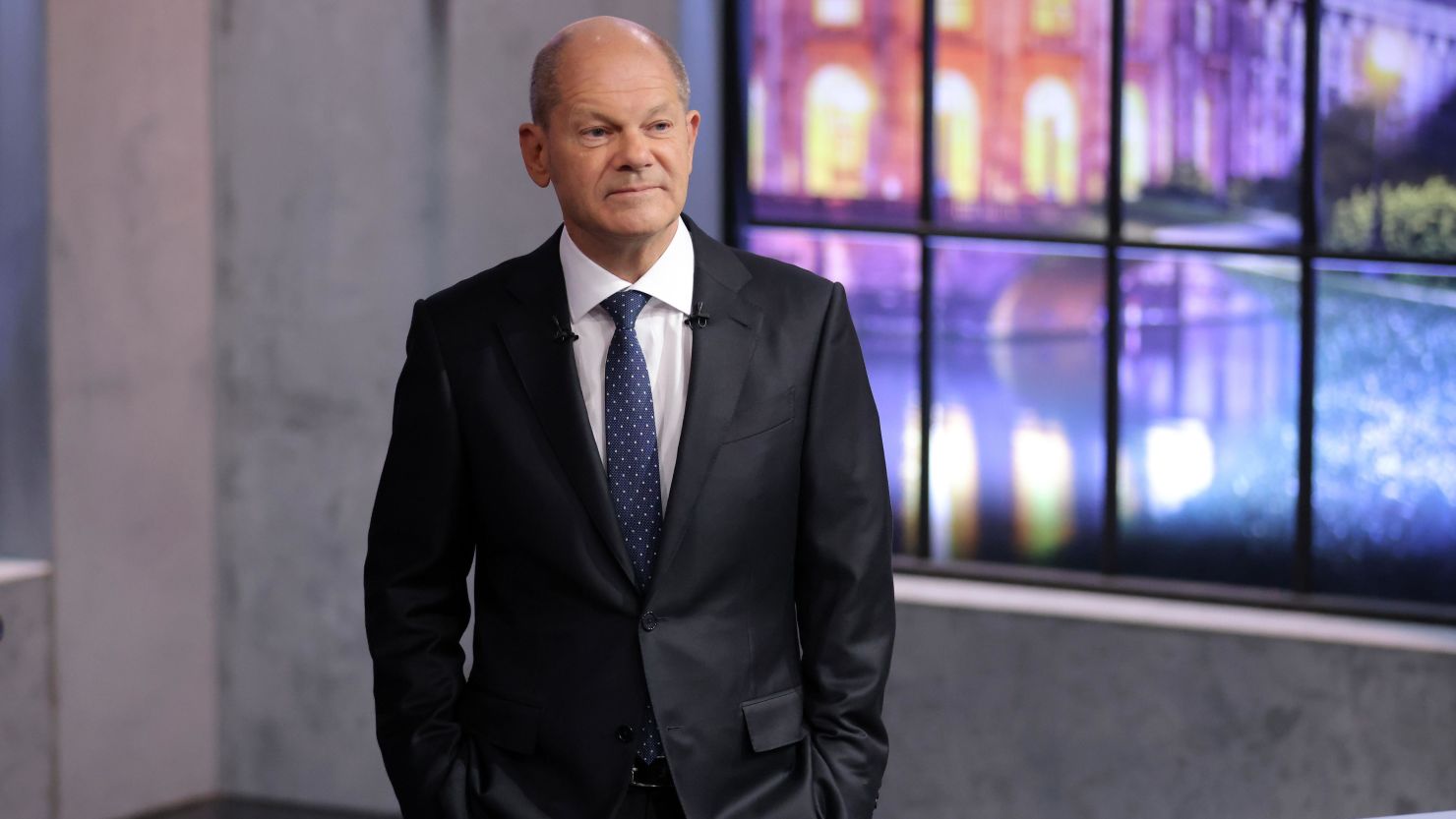 Chancellor candidate Olaf Scholz of the German Social Democrats (SPD) arrives to the final "Triell" televised debate on September 19, 2021 in Berlin, Germany. 