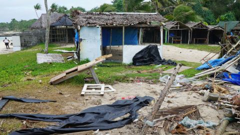 Badly damaged buildings are pictured near Vanuatu's capital of Port Vila on April 7, 2020. The storm was one of the strongest ever recorded to make landfall on the tiny Pacific nation. 