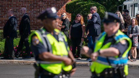 People wait in line to pay their respects at a memorial for Gabby Petito on Sunday.
