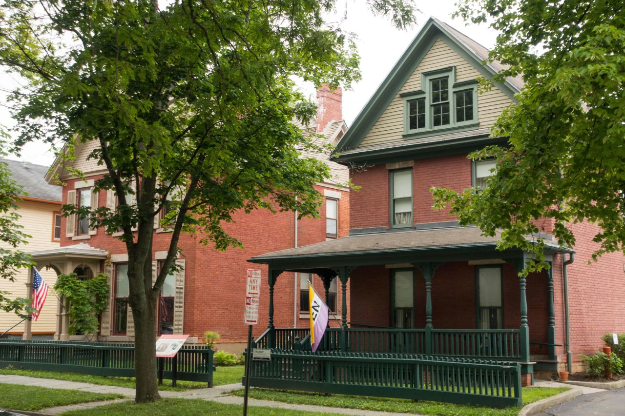 Susan B. Anthony Museum and House in Rochester, New York before the fire that damaged the back porch.